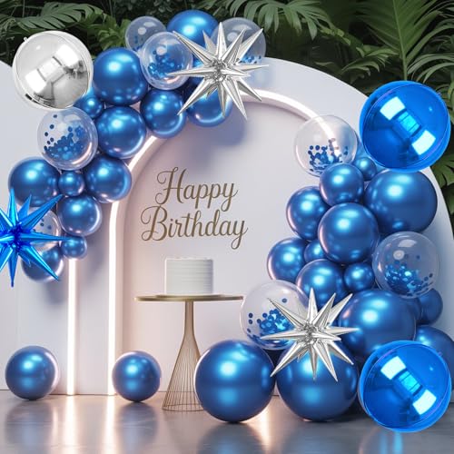 Image of 6pcs 22 inch Blue Silver Star Balloons and 4D Large Foil Balloons, Silver Dark Blue Star Balloon 4D Foil Aluminum Balloon For Birthday Baby Shower Graduation Father's Day Party Wedding Anniversary
