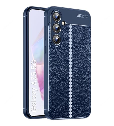 Golden Sand Cover Leather Texture Series Shockproof Armor TPU Back Cover Case for Samsung Galaxy A35 5G Mobile Phone, Blue- Best and cheap mobile covers in India