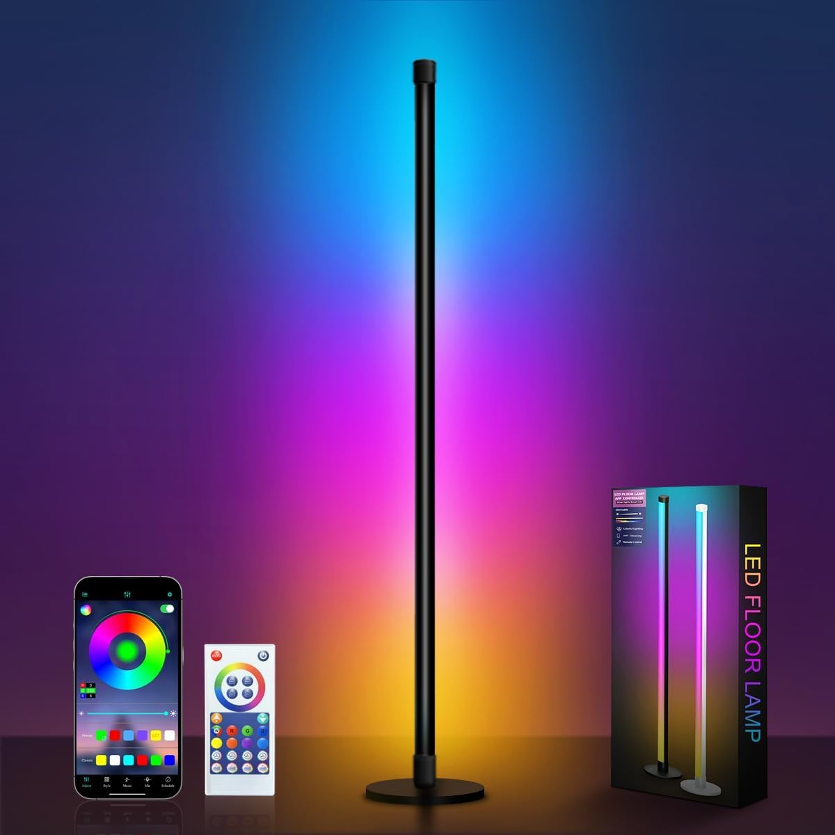 Lampara de Piso Led Inteligente RGB Lámpara de Pie para Sala Bluetooth Floor Lamp Cuarto Barra Ambilight Colores Fancy Leds Interior de Casas Minimalista Ambiental Light Luz Indirecta Luces Gamer