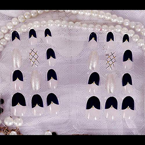 Falsche Nägel Mädchen Einfache Mode Schwarzes Netz Falscher Nagel Frauen Charm Acryl Nail Art Tipps Mit Kleber 24Pcs Diy… – Bild 4