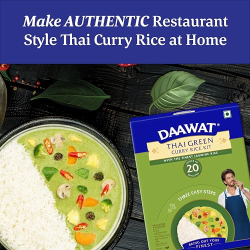 Image of Daawat Thai Green Curry Rice Kit | Ready-to-Cook Meal with Thai Jasmine Rice, Authentic Green Curry Sauce made with Coconut Milk & Spices | Cook in 3 Easy Steps | Serves 3 | Ready in 20 Minutes | 401g