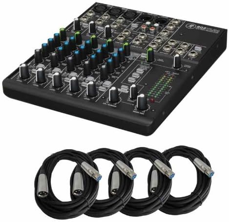 Mackie 802VLZ4 8-Channel Compact Mixer with 4 20ft. XLR Cables Bundle