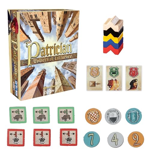 Patrician Towers of Influence, juego de estrategia medieval, 2-5 jugadores, control de área y colección, incluye 2 módulos de expansión, para noche de juegos en familia, edades 8+