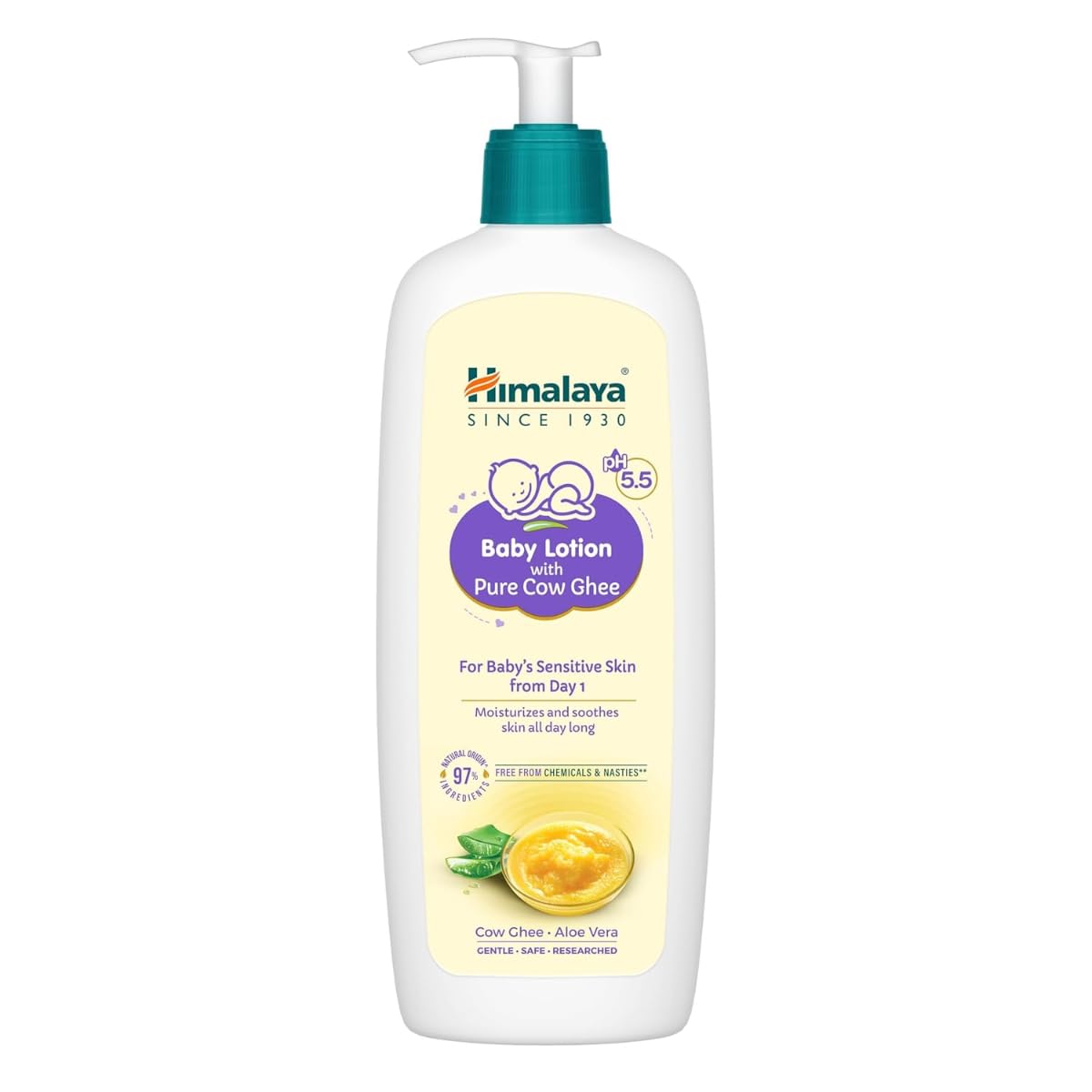 Himalaya Baby Lotion With Pure Cow Ghee 400Ml|Ph5.5|Aloe Vera|Safe For Newborns|For Baby’s Sensitive Skin|No Parabens|No Phthalates|No Mineral Oil|No Synthetic Color|Dermatologically Tested