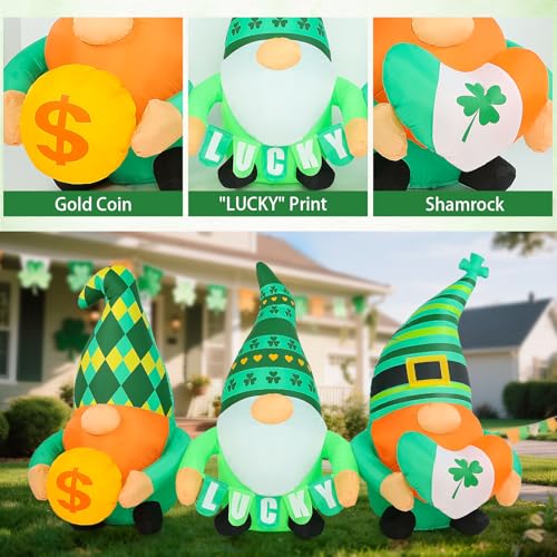 Decoración inflable de San Patricio de 6 pies con elfos y moneda dorada 4
