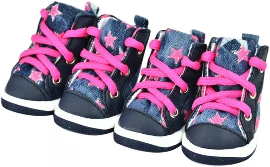 4 Pcs Anti-Slip Canvas Dog Shoes Pet Walking Shoes Sneakers Breathable Booties for Dog Denim Shoes Socks Pet Supplies (Color : C Size : 4 Code) (B 2 code)