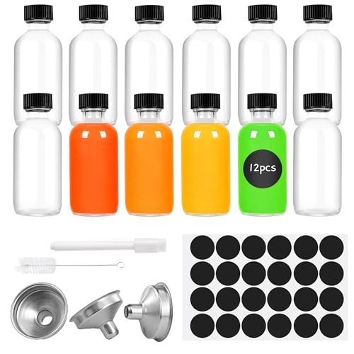 Avernest 12 Petites Mini Bouteille Verre, Petite Bouteille en Verre de 60 ml, Bouteille Shot avec Entonnoir, Étiquettes, Stylo et Brosse, Fiole en Verre pour Shots de...