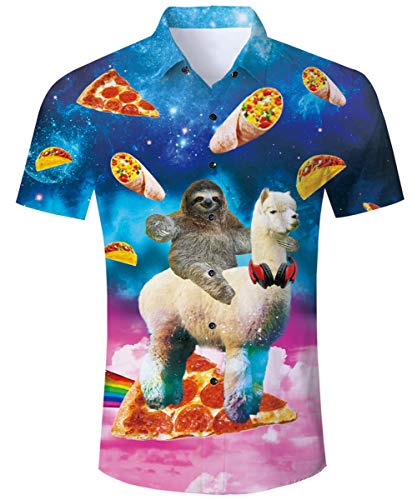 TUONROAD Camisas Hawaianas Hombre Pizza Funny 3D Camisas de Playa Manga Corta Verano Casual Camisas XL