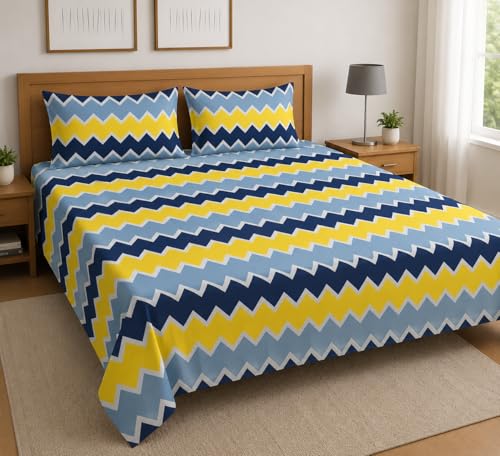 Image of YORIK TM Microfiber Bed Sheet with Pillow Cover, 3D-Printed, 144TC, Soft & Breathable, Double /Single Bed (Multicolor, Queen)