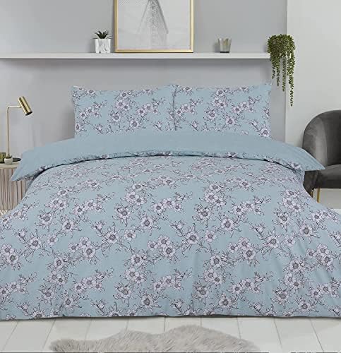 Night Comfort Percale Polycotton Blend Double Duvet Cover with 2 Pillowcases - Stylish Botanical Pattern Floral Printed Hotel Quality Duvet Cover Set, Rose Pink