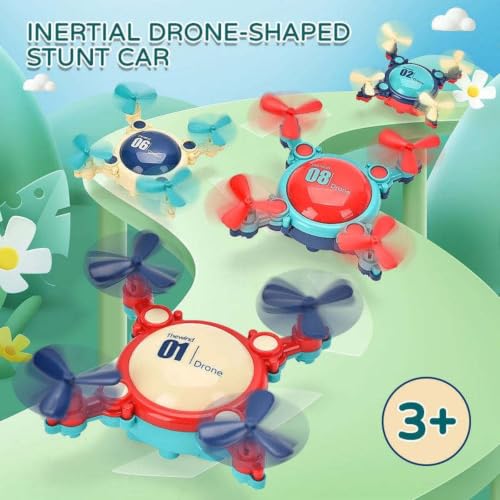 Image of DZLING Inertial Drone-shaped Stunt Car Toy - Friction Mini Flying Stunt Plane Toy for Kids, Wind Powered DroneToy, Durable Plastic, Indoor Fun Drone for Boys & Girls