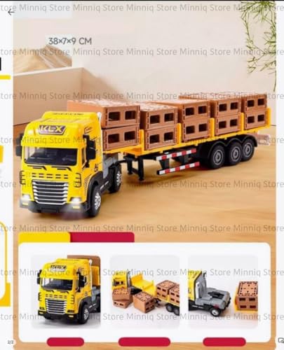 Image of Box Transport Trailer with Lights and Sounds Friction Powered Trailer Model Diecast Truck Toys for Kids [Pack of 1](Box Transport Truck)