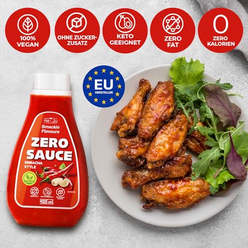 He-Ju Zero Sauce Sriracha 1x 425ml Light Sauce, ohne Fett und ohne Zuckerzusatz, vegan und glutenfrei, Keto Diät geeignet (425 ml (1er Pack), Sriracha Style)