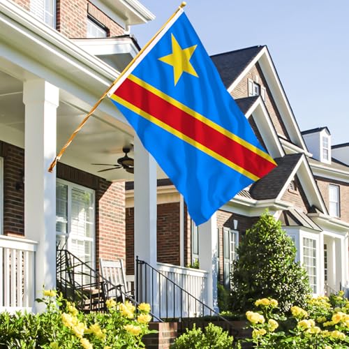 Image of AhfuLife Flag 3x5 Ft, Large Flags for Outside - Double Side with Brass Eyelets for World Cup Olympic Party Decorations Bar Garden Street Decoration Indoor Outdoor (2, Congo DR)