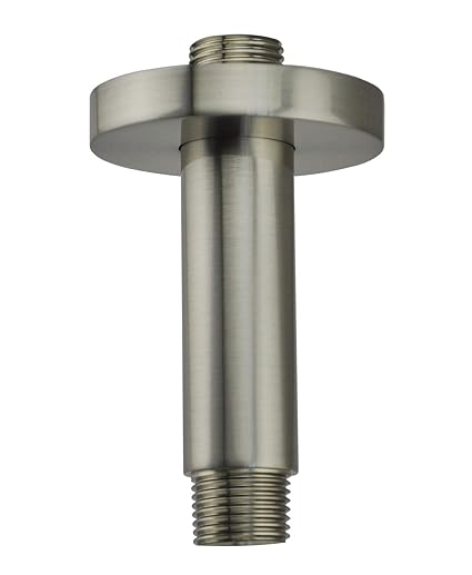 Aquaiaw Shower Arm and Flange, 3 inch, Solid Brass, Round, Brushed Nickel, Both 1/2 NPT Shower Extension, Straight Shower Arm Extension, Ceiling Mount Shower Head Extension Arm, Rain Shower Head Arm