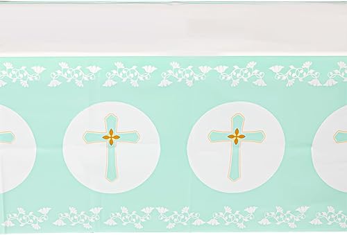 Miniatura 3 de Blue Panda Paquete de 3 manteles desechables de plástico para la primera comunión, 54 x 108 pulgadas, cubierta rectangular de plástico plisada,