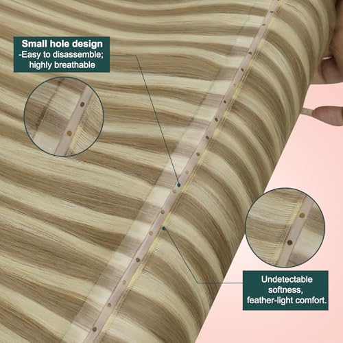 Image of Easyouth 24 Inch 100g Butterfly Weft Hair Extensions Blonde, Real Human Hair Butterfly Weft Extensions Highlight, Golden Blonde Mix Medium Blonde, Long Straight Hair, Breathable Hole Wefts Extension