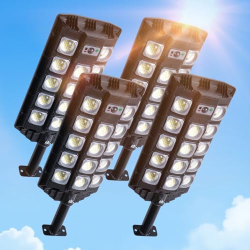 Solar Street Lights Outdoor with Motion Sensor & Remote, [364 LED/1000LM/3 Modes] IP65 Waterproof Security Light, Wireless Solar Flood Light for Outside Porch Yard Parking Lot, Dusk to Dawn Lighting