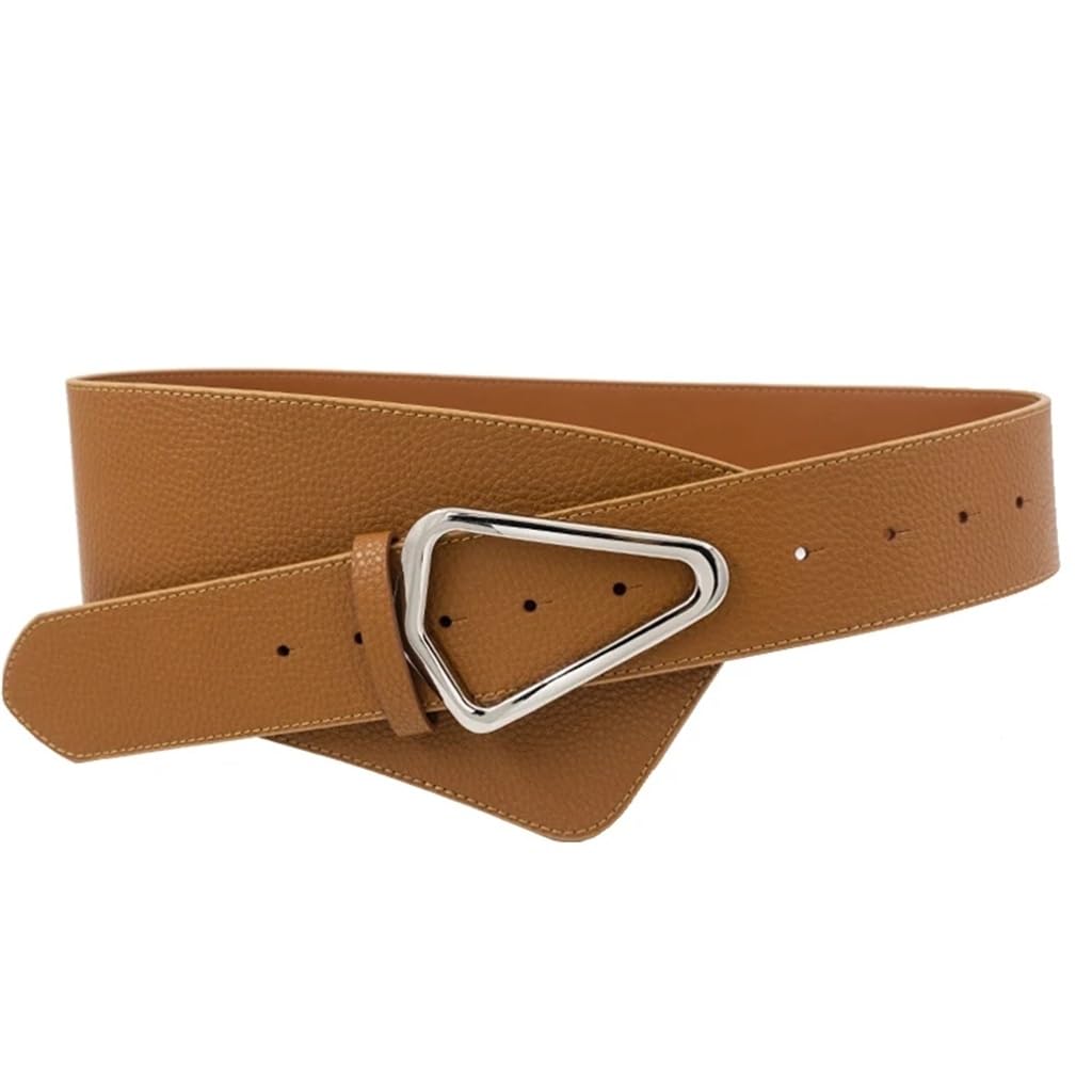 Triangle Silver Buckle Wide Waistband Leather Womens Wide Belt Belt