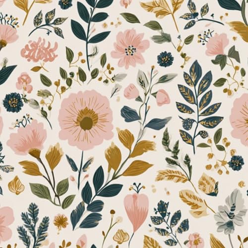壁紙 45cm x 300cm 剥がせる クリーム色の背景にピンクの花と緑の葉が描かれたシームレスなボタニカル花柄パターン 多機能 防水/汚れ防止/防油 食器棚 クロ 玄関 ふすま紙 家具 部屋 DIY 賃貸OK