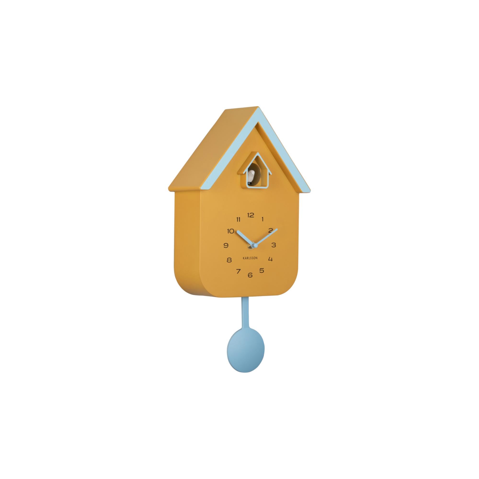 Karlsson Dupla Colour Cuckoo Wall Clock – Mango Yellow & Soft Blue – Modern Cuckoo Clock with Pendulum – Retro Contemporary Design