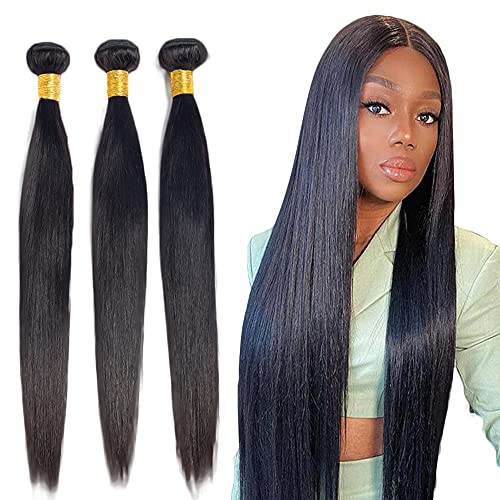 16 18 20 Inch Straight Human Hair 3 Bundles 8A 100% Unprocessed Brazilian Straight Virgin Hair Bundles Human Hair Extensions Natural Black Color