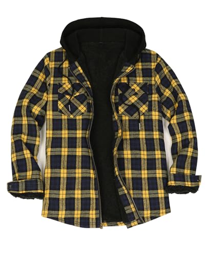ZENTHACE Men's Sherpa Lined Full Zip Hooded Plaid Shirt Jacket