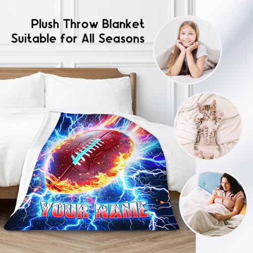 Football Blankets Gifts Custom Boys Blankets for Kids - Personalized Soft Throw Gifts for Adults Team Player (4 Sizes Choose)