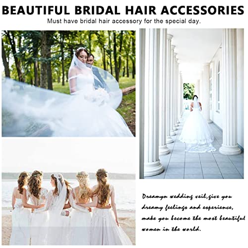 Image of SANNIDHI 3m Long Bridal Veil Wedding Veil for Bride White Lace Edge Long Cathedral Veil 1 Tier Drop Veil Bridal Tulle Hair Accessories