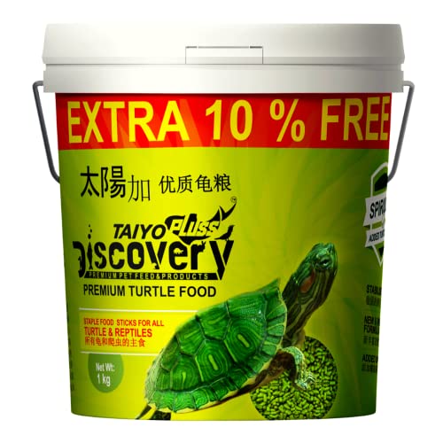 Image of Taiyo Pluss Discovery Turtle Food - 1.1 kg (1 kg + 100 g Free) Bucket Container (Improved Formula) | Daily Nutrition Floating Sticks with Spirulina & Vitamin C | Supports Shell Strength & Growth