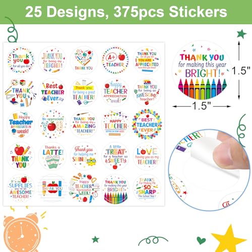 Ceiba Tree 375Pcs Thank You Teacher Label Stickers 1.5 Inch Teachers Appreciation Week Gifts Stickers for Envelope Seal Greeting Cards Boxes Bags Party Favor Decorations - Image 2