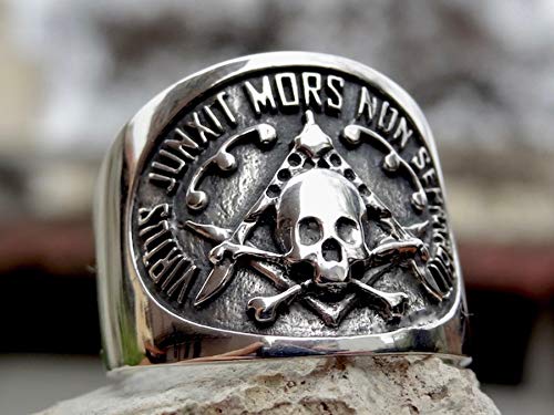 Masonic Skull Ring Sterling Silver 925 Handmade Virtus Junxit Mors Non Separabit