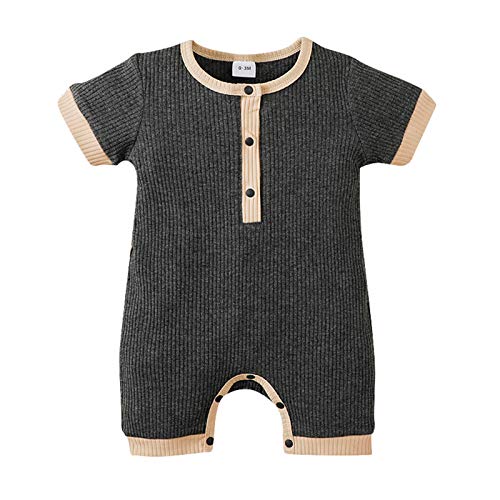 Sprifallbaby Newborn Baby Boy Girl Summer Romper Clothes Unixex Infant Cotton Ribbed Solid Jumpsuit One Piece Outfit (Short Romper Dark Grey, 12-18 Months)