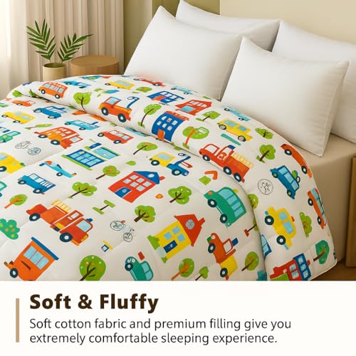 Image of Single - 60x90 Comforter Set, 4 Pieces Bed in a Bag, Complete Bedding Set Includes City Trafic Comforter, Flat Sheet,2 Pillowcases, City Trafic