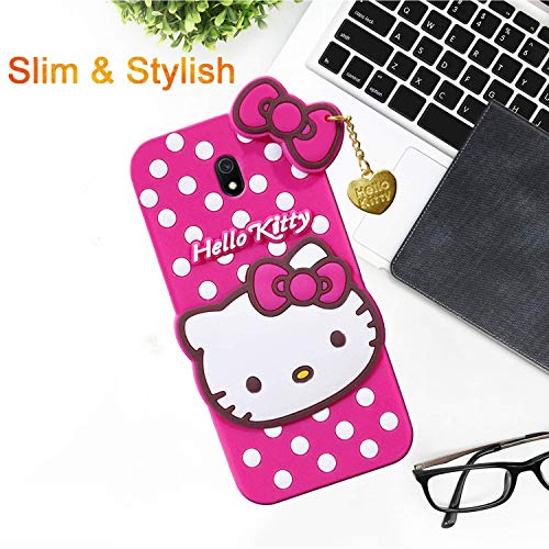 Image of Unirock Hello Kitty Back Case Cover for Redmi 8A| 3D Cute Hello Kitty Case |Soft Silicone Rubber Back Cover with Pendant Kitty Cover for Redmi 8A (Pink)