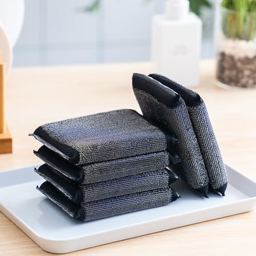 12 spugne abrasive a doppio lato, antigraffio, per lavare pentole, padelle, padelle (nero)