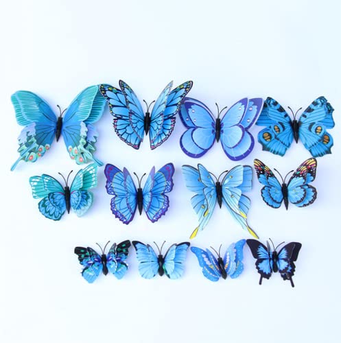 Image of JAAMSO ROYALS Blue 3D Magnet Butterfly Stickers - Decoration Items, Butterflies for Wall (Set of 12)