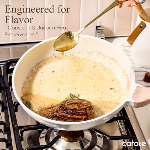 Image of CAROTE Pots and Pans Set Nonstick, White Granite Induction Kitchen Cookware Set, 9 Pcs Non Stick Cooking Set w /Frying Pans & Saucepans