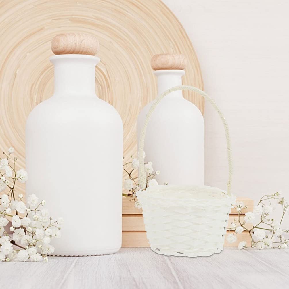Cabilock 5 Stücke Geflochtener Blumenkorb Hochzeitskorb mit Henkel Obstkorb Rattankorb Blumenmädchen Körbchen Streukorb Wicker Basket Aufbewahrungskorb für Hochzeit Tischdeko Landhaus Deko