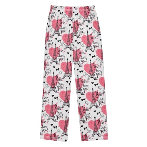 Paris I Love You Boys Long Pants Soft Trousers Elastic Waist Kids Lounge Bottoms with Pockets S-XL