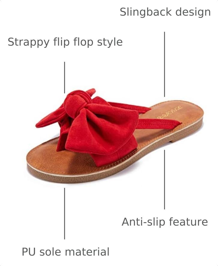 Image of FISACE Womens Bow Flat Sandals Flip Flops Slide Sandals Summer Beach Shoes