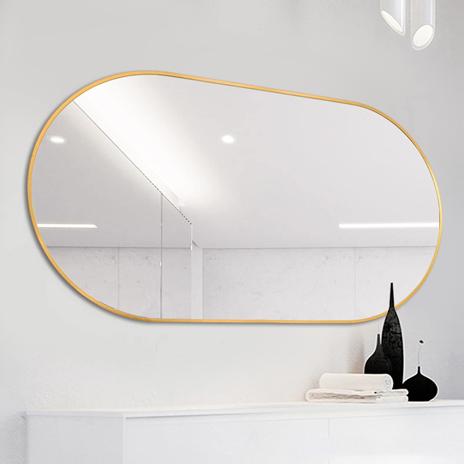 Specchio Ovale 40 x 60/70 cm, specchi a Parete Muro Orizzontale o Verticale per Il Bagno, Camera da Letto, Soggiorno Metallic,40x70cm