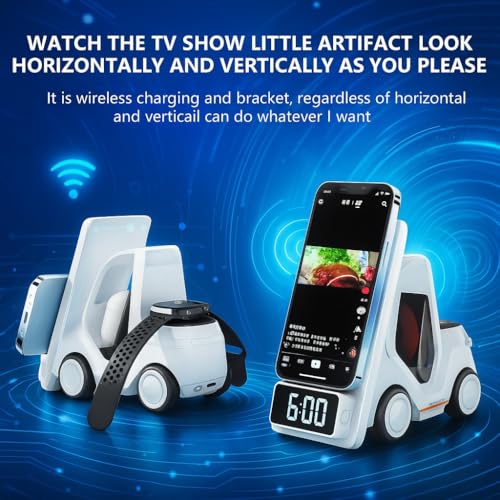 Image of All-in-One Wireless Charging Station with Alarm Clock - Mifaso 3-in-1 Car Design Charger for 16 /15 Series, S25, 3, Watch 10 /9 /8 /7 - Perfect Nightstand Accessory (3ft)