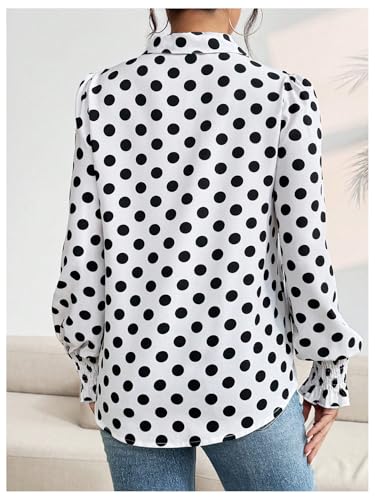 WDIRARA Women's Polka Dots Button Down Shirt Ruffle Bishop Long Sleeve Top Blouse2