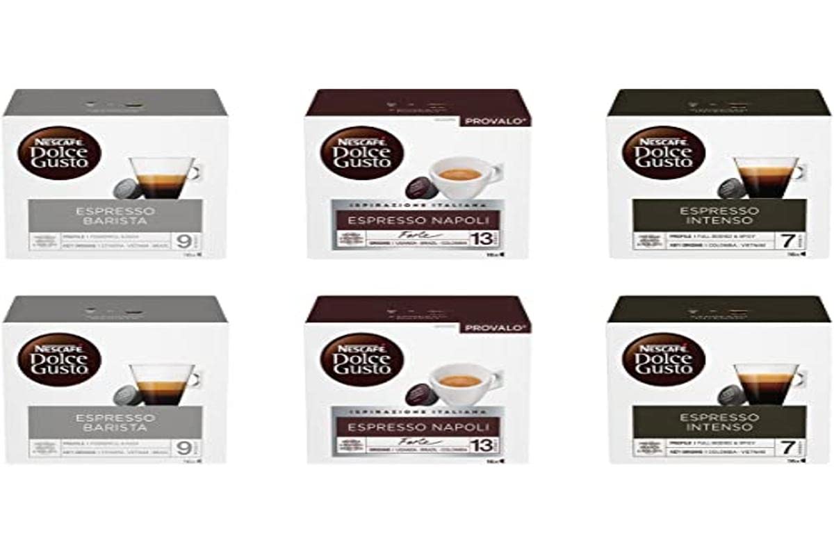 NESCAFÉ DOLCE GUSTO Kit de degustación de café expreso Barista, Nápoles, Intenso, 96 cápsulas, 6 paquetes de 16 cápsulas