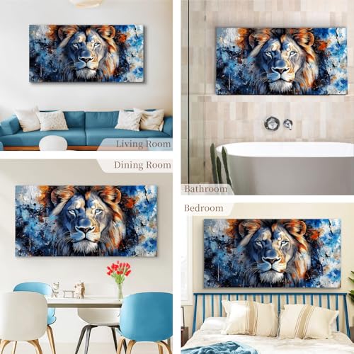 SERIMINO Lion Large Wall Art Modern, Nature Animal Room Decorations Paintings, Blue Watercolor Pictures Wall Decor Living Room Bathroom Office Aesthetic Home Decor, 24"X48"