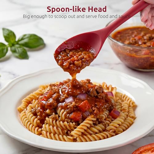 Image of U-Taste Silicone Cooking Spoon 600ºF Heat Resistant Scoop Spatula, Red