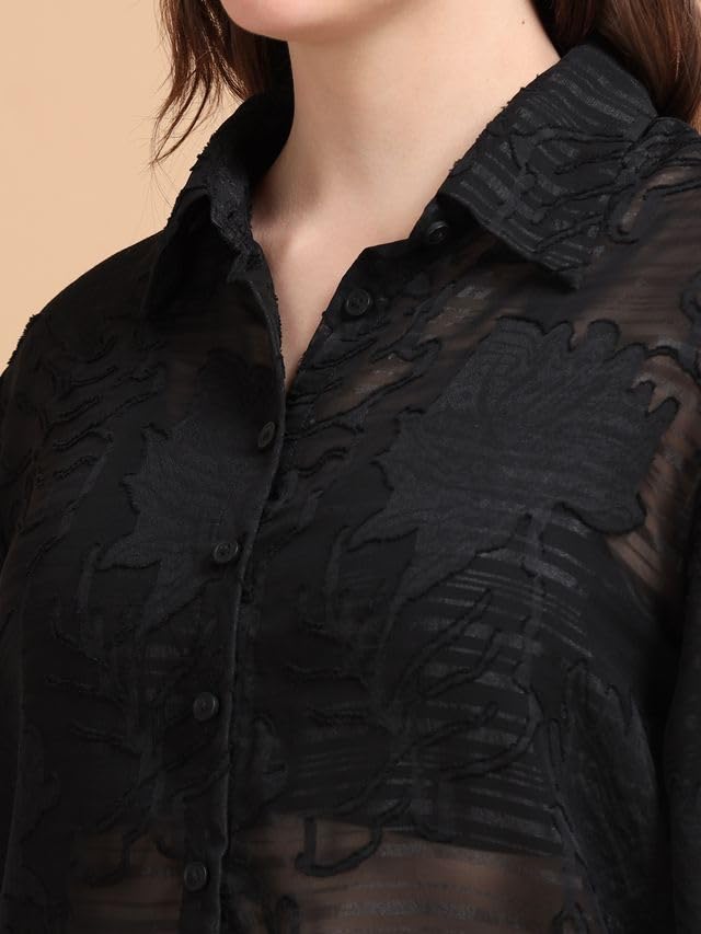Image of Glam & Chique Women's Sheer Textured Button-Down Shirt XS-2XL