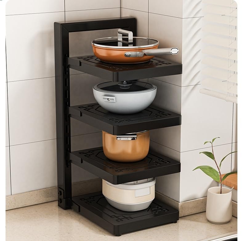Aiwanto 4-Layer Adjustable Pot Rack, Heavy Duty Pan and Pot Lid Organizer For Cabinet under Sink Organizers and Storage, Griddles and Shallow Pots Rack Holder for Under Cabinet or Counter.