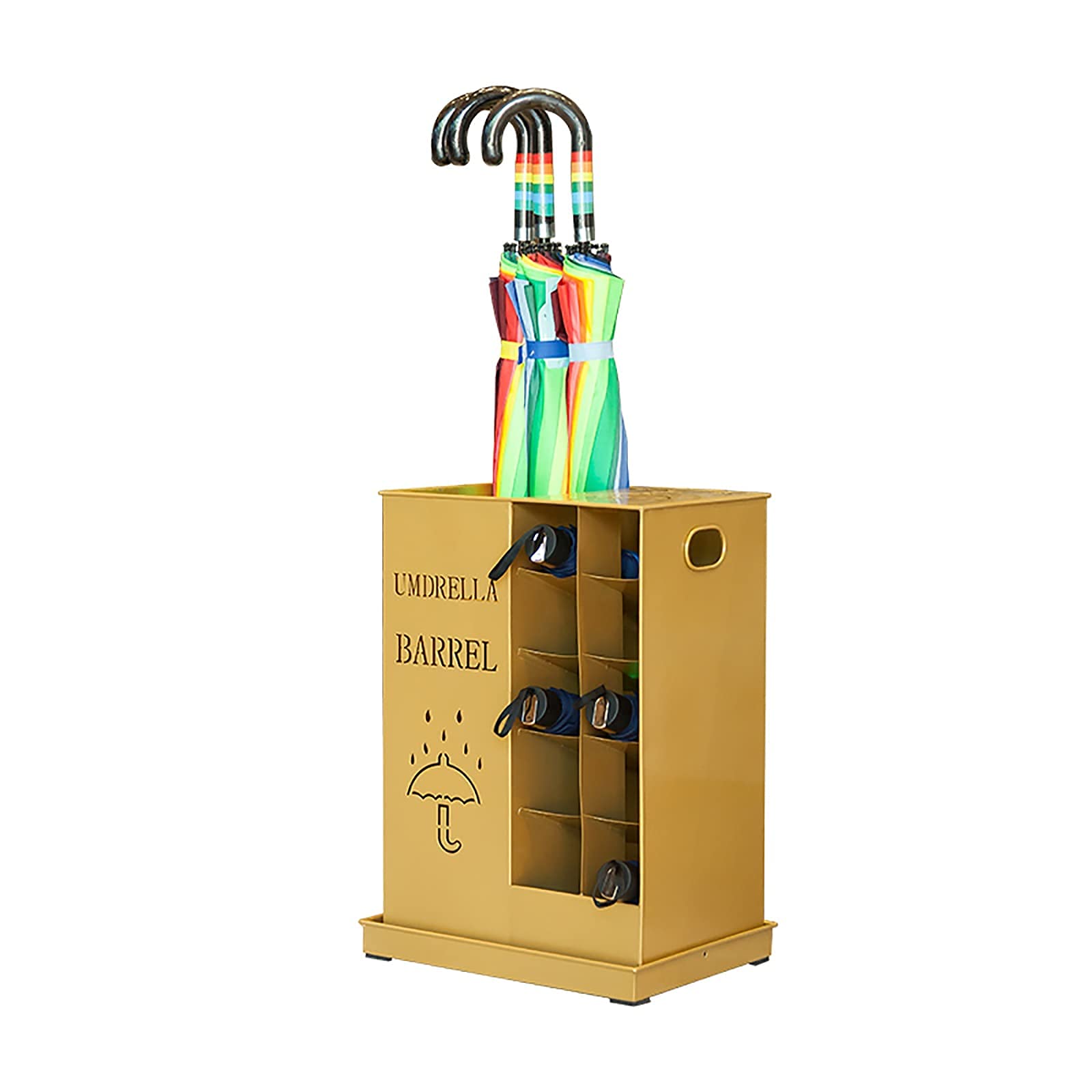 Porte-parapluie en métal rectangulaire or pour rangement de porche d'entrée
